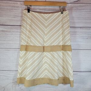 ELEMENTS By Vakko Striped Textured Skirt with Goat Suede Trim Size 6